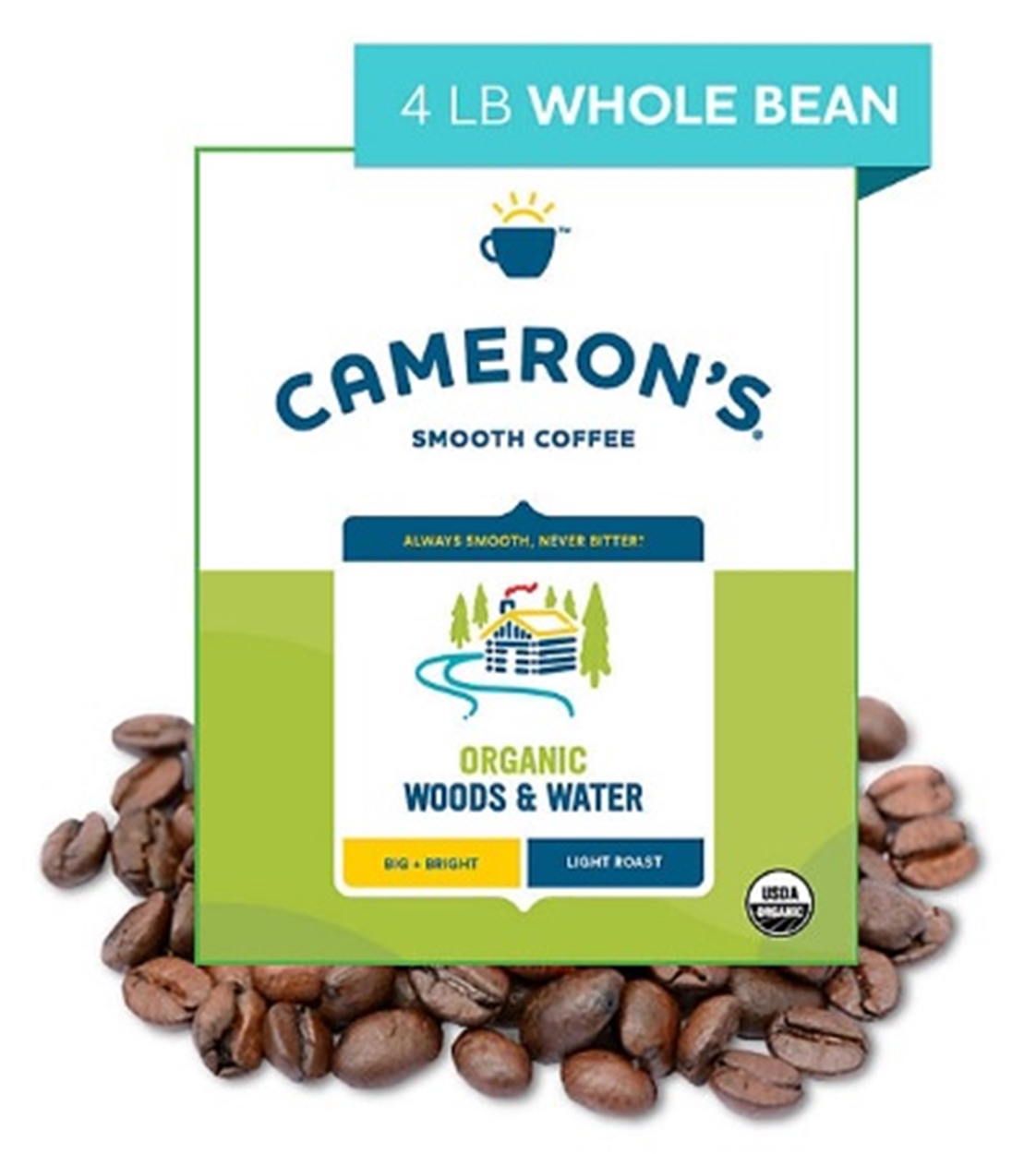 (image for) Cameron's Organic Light Roast Whole Bean Coffee, Woods & Water 64 oz.